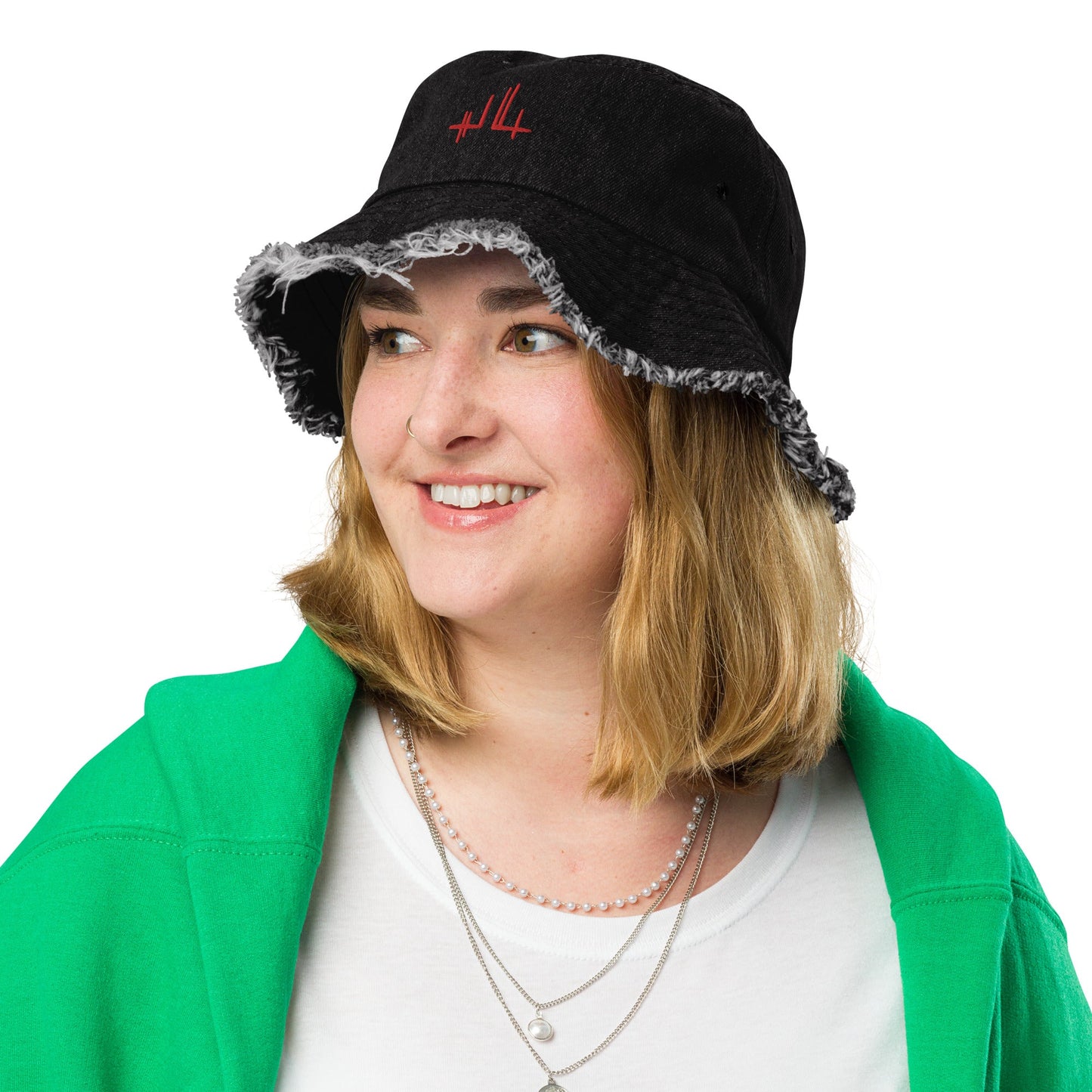 Bob en denim effet usé - signature rouge - Jiel - artiste